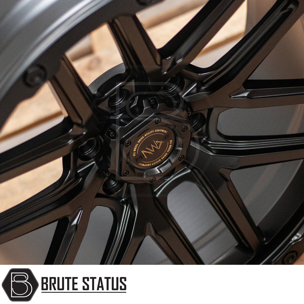 Premium 20-inch Hawke AWD Canti wheel package in matte black with included wheel nuts and spigot rings