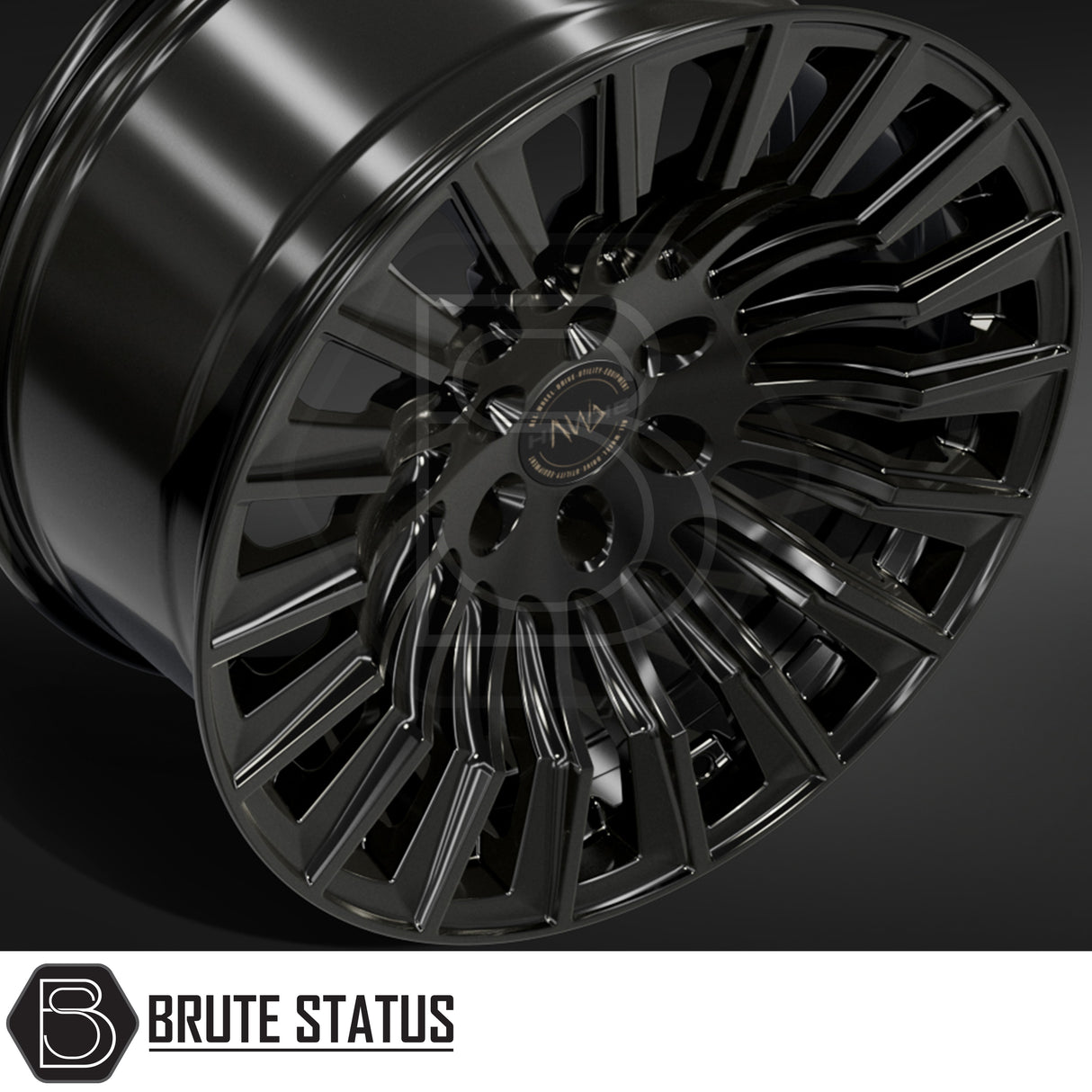 Hawke Wheels Denali XXC alloy rim featuring a central silver logo, designed for customization of pick-up trucks, available in gloss or matt black.