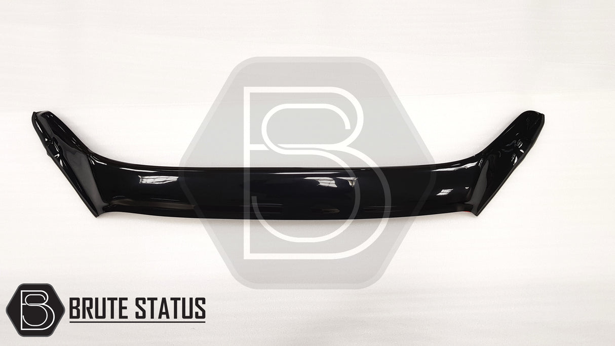 Isuzu D-Max 2017-2021 Bonnet Guard Protector & Window Wind Deflectors Bundle, featuring a sleek, custom-fit black acrylic design for enhanced style and protection.