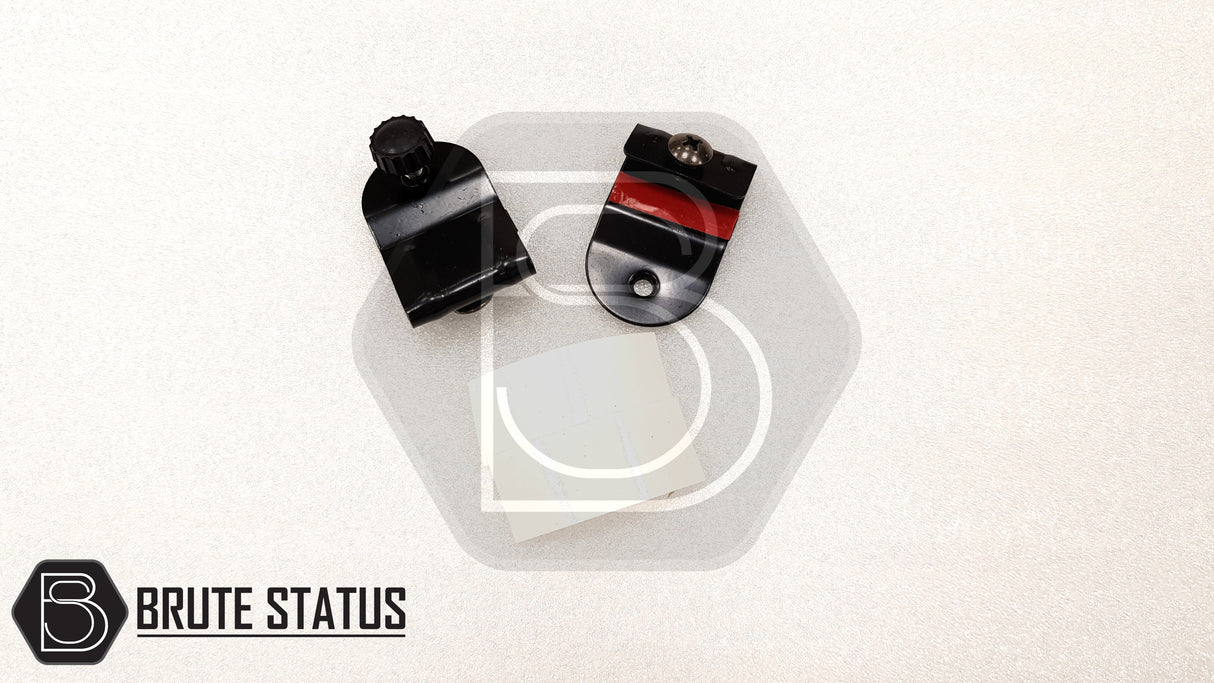 Isuzu D-Max 2017-2021 Bonnet Guard Protector & Window Wind Deflectors Bundle, featuring black metal mounting clips, adhesive pads, and BRUTE STATUS branding for easy installation.