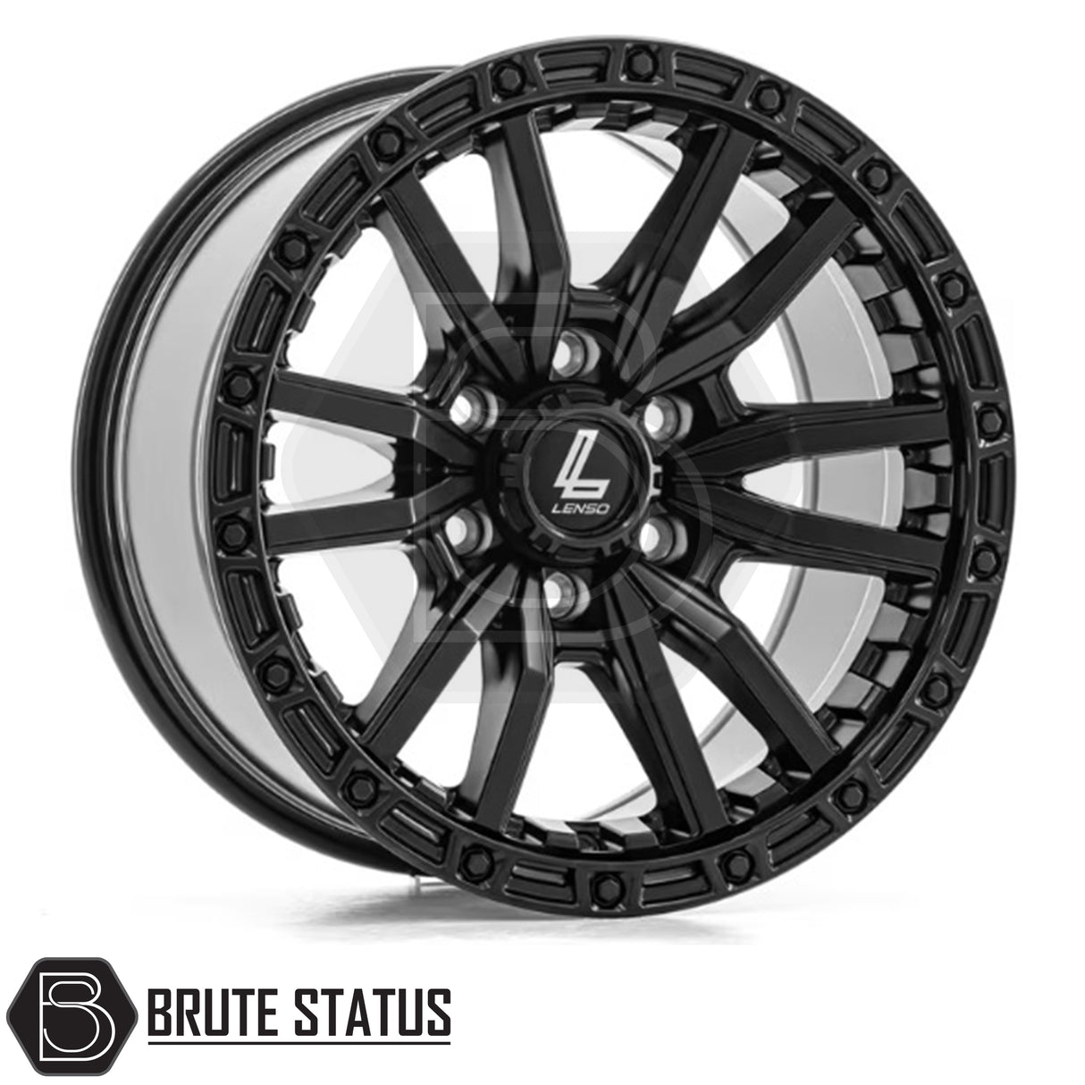 Lenso Valor alloy wheel in matte black finish, available in 17x9, 18x9 or 20x9 size with ET12 offset, 6x139.7 PCD and 106 centre bore, suitable for pickup trucks and off-road vehicles.