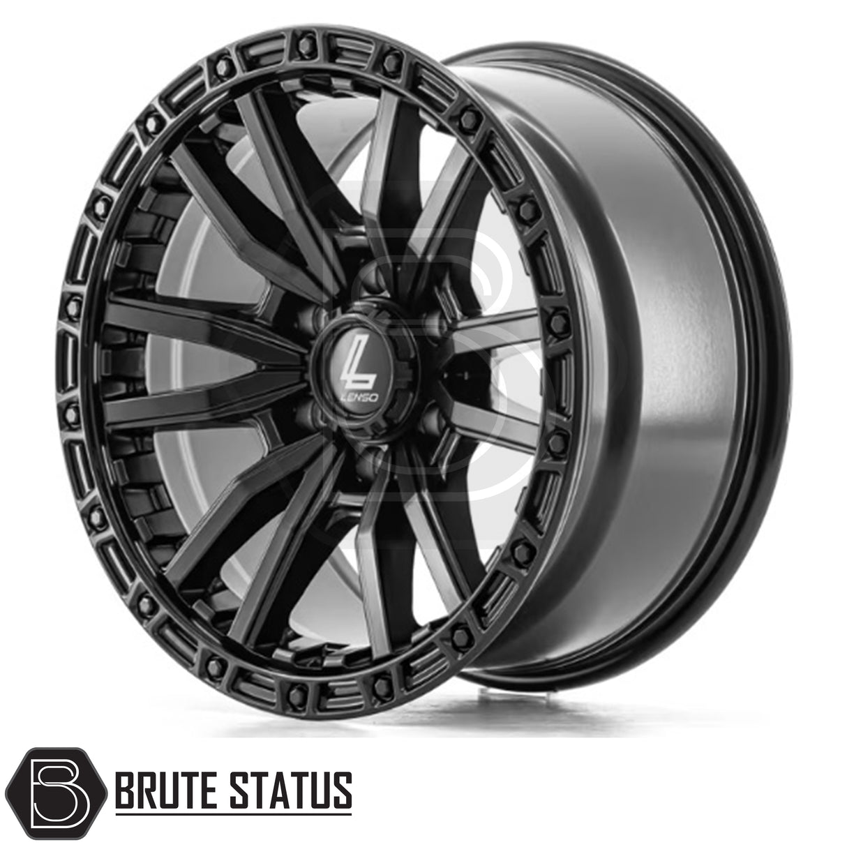 Lenso Valor alloy wheel in matte black finish, available in 17x9, 18x9 or 20x9 size with ET12 offset, 6x139.7 PCD and 106 centre bore, suitable for pickup trucks and off-road vehicles.