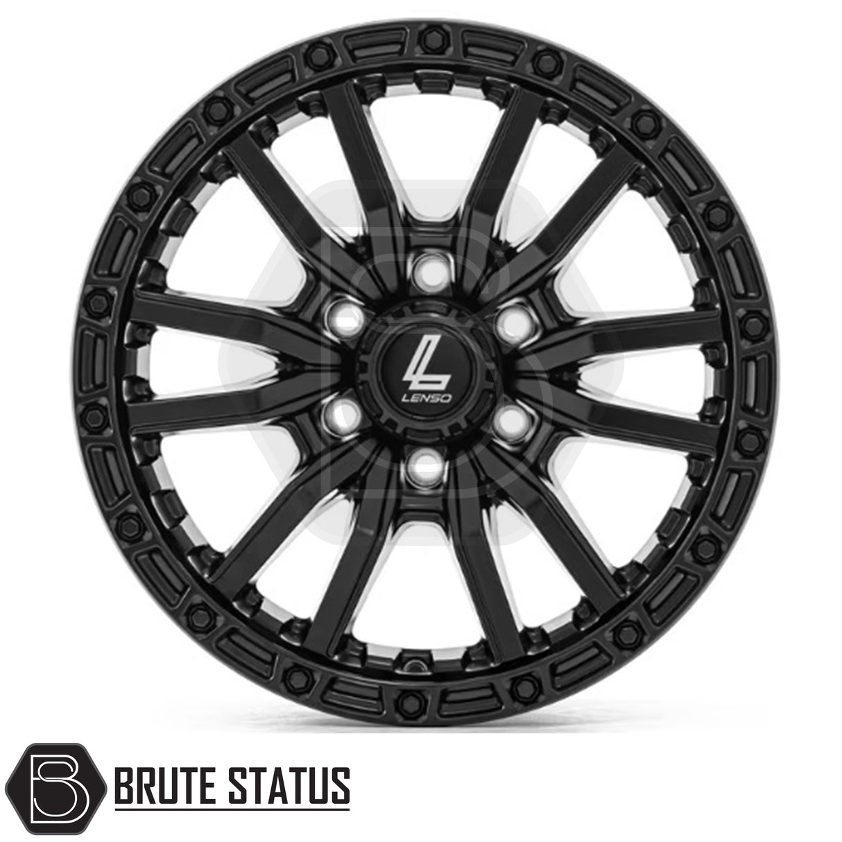Lenso Valor alloy wheel in matte black finish, available in 17x9, 18x9 or 20x9 size with ET12 offset, 6x139.7 PCD and 106 centre bore, suitable for pickup trucks and off-road vehicles.