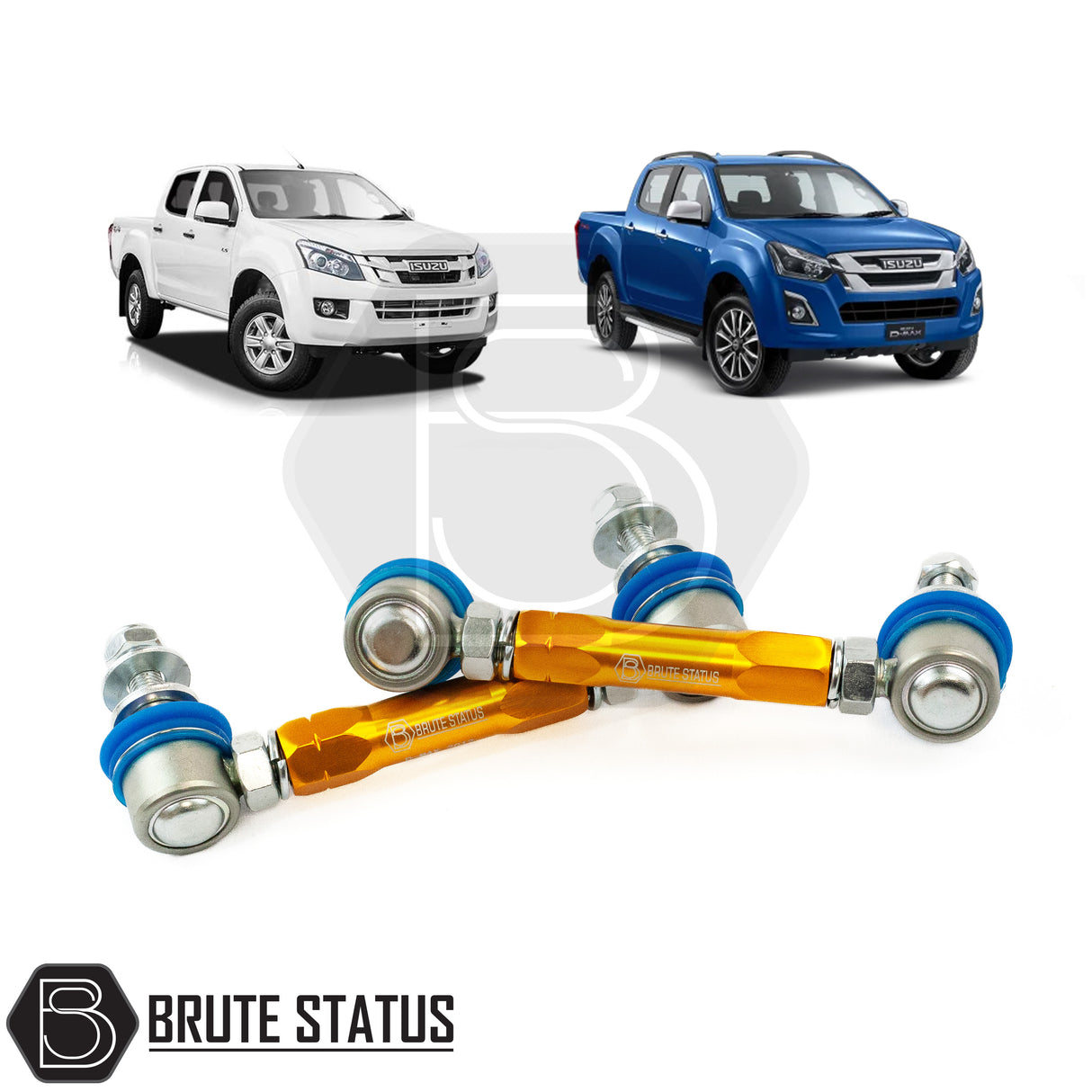 brute status gold adjustable rollbar drop links for suspension lift kit for an isuzu d-max pickup truck