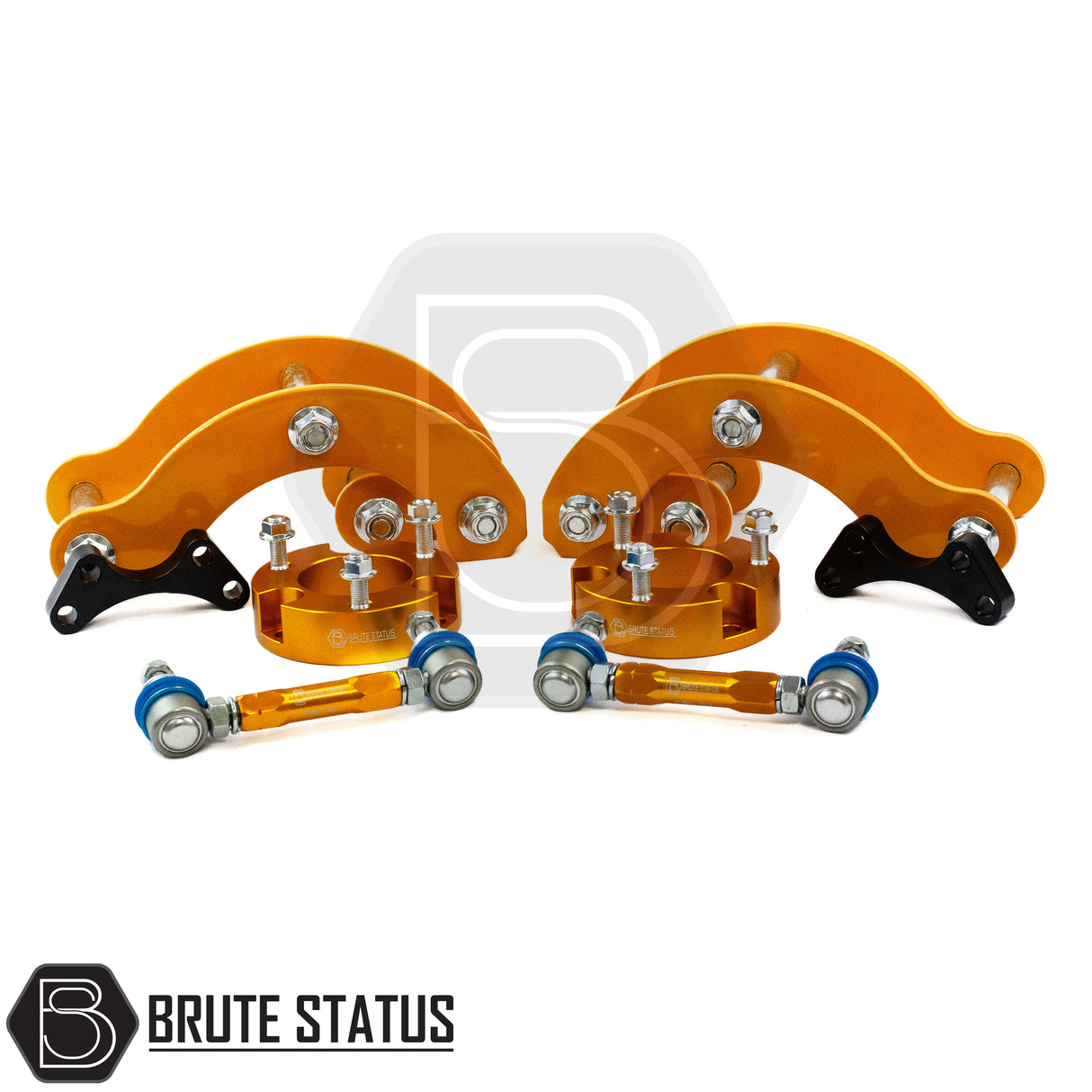 Brute status anti roll bar links with suspension lift kit in a gold colour, for the isuzu d-max 2012-2016 pickup truck