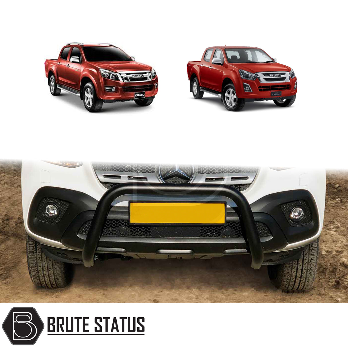 black bull/nudge bar for the Isuzu D-Max pickup truck, showcasing its rugged design and protective build