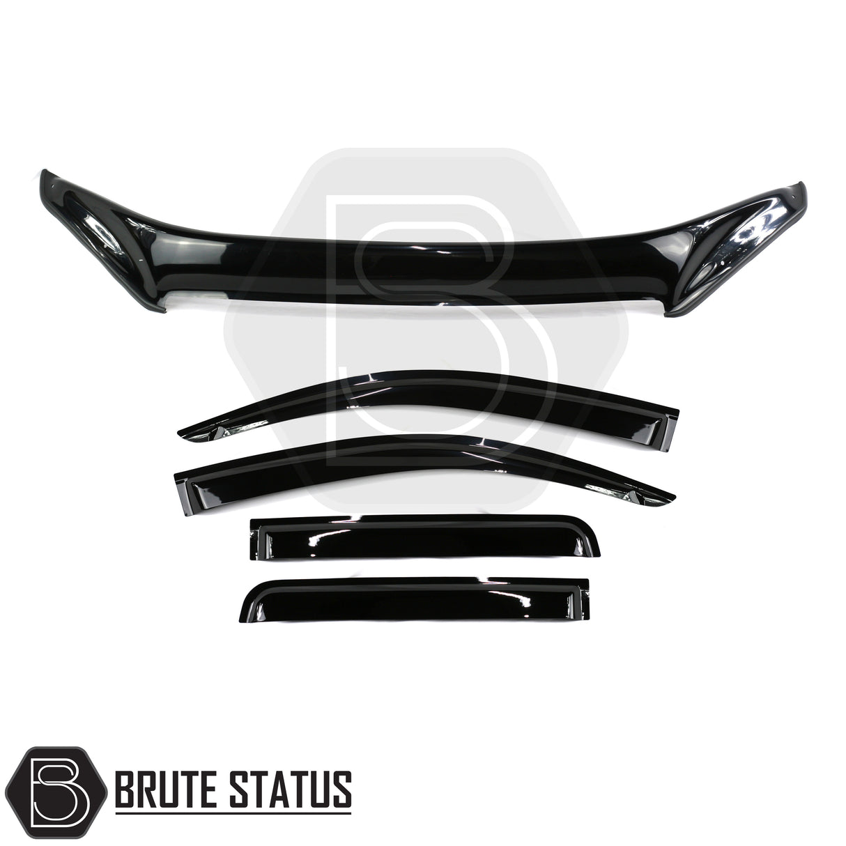 Isuzu D-Max Bonnet Guard and Wind Deflectors Set (2017–2021) – Premium black acrylic bonnet protector and 4-piece wind deflector kit, custom-fit for D-Max, offering stylish all-weather protection and easy installation