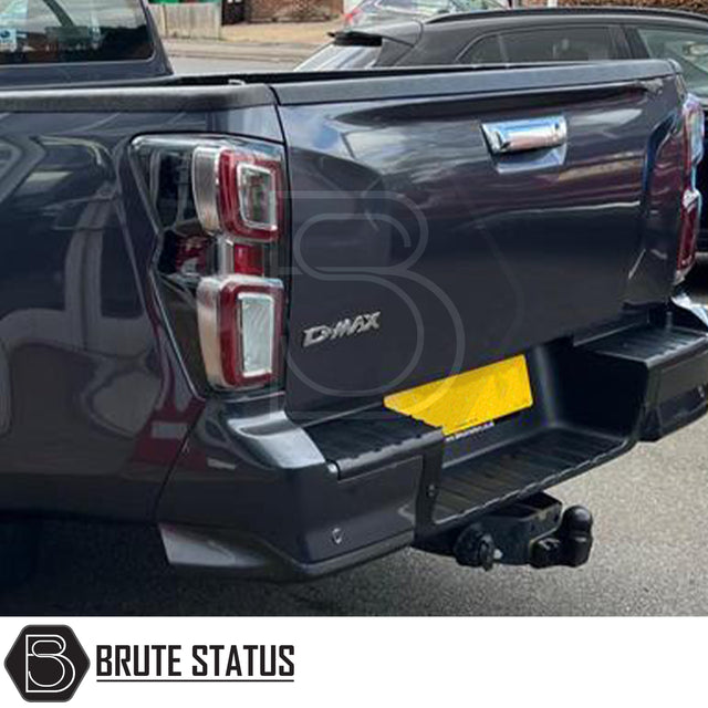 Isuzu D-Max 2021+ load bed rail protector kit – 3-piece ABS plastic set in black, includes left, right, and tailgate protectors with no-drill installation and 3M adhesive tape