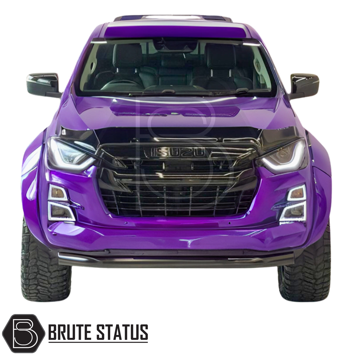 Gloss black bonnet guard stone deflector for Isuzu D-Max, manufactured from durable fade-resistant ABS plastic with aerodynamic design and complete mounting hardware included.