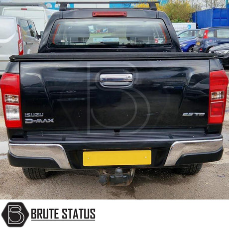Isuzu D-Max 2012-2021 Tonneau Cover with tri-fold design, shown open, featuring durable UV stable vinyl and enhanced aerodynamics for improved fuel efficiency.