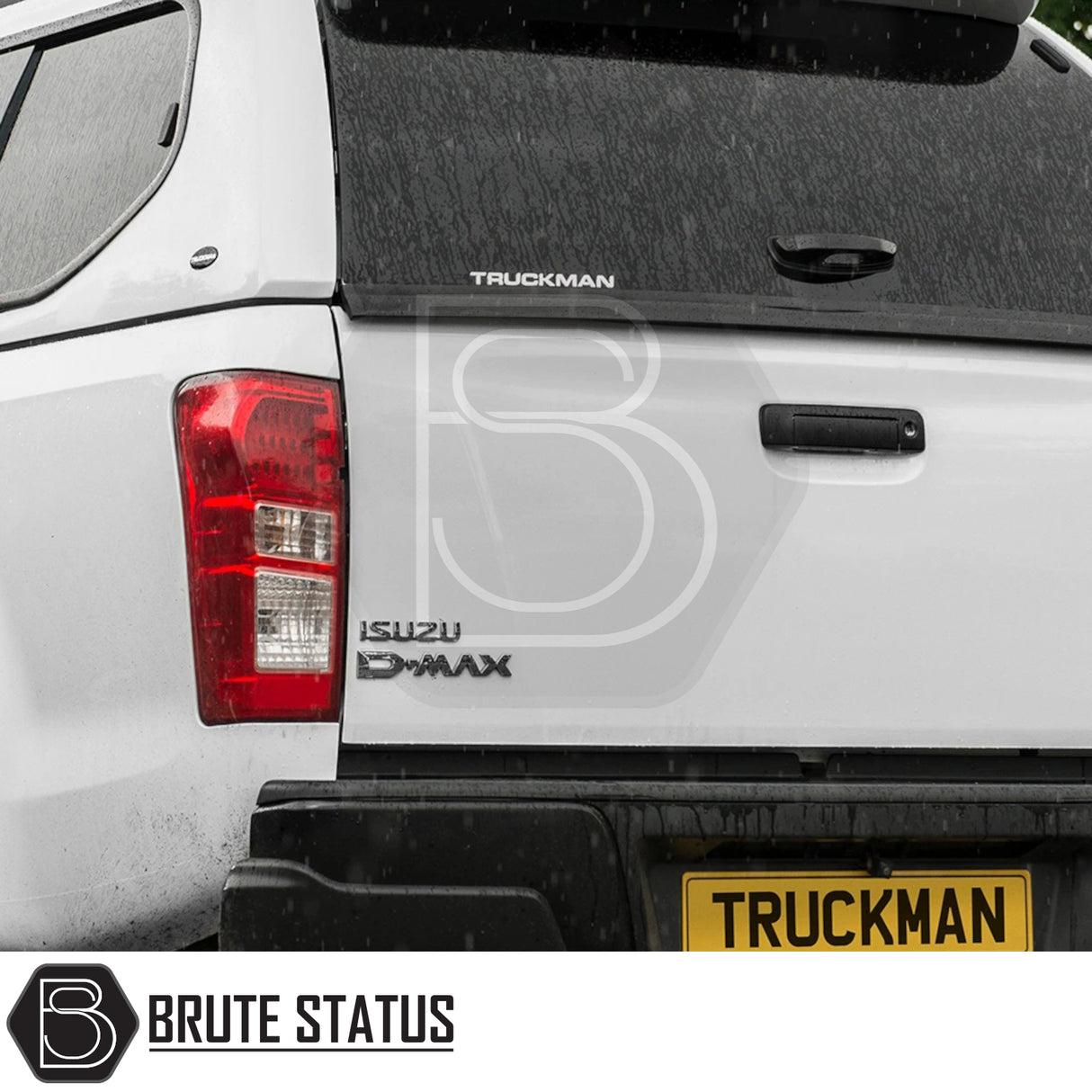Isuzu D-Max 2012-2021 Truckman GLS Hardtop Canopy with remote locking and roof bars, featuring a black canopy and branded license plate.