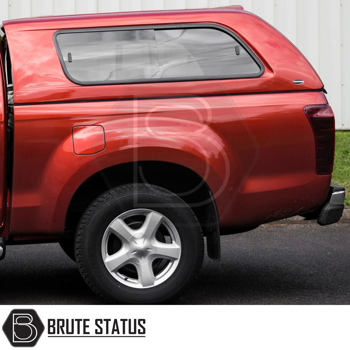 Red Isuzu D-Max 2012-2021 with Truckman GLS Hardtop Canopy featuring remote locking, roof bars, and sliding tinted windows for enhanced security and ventilation.
