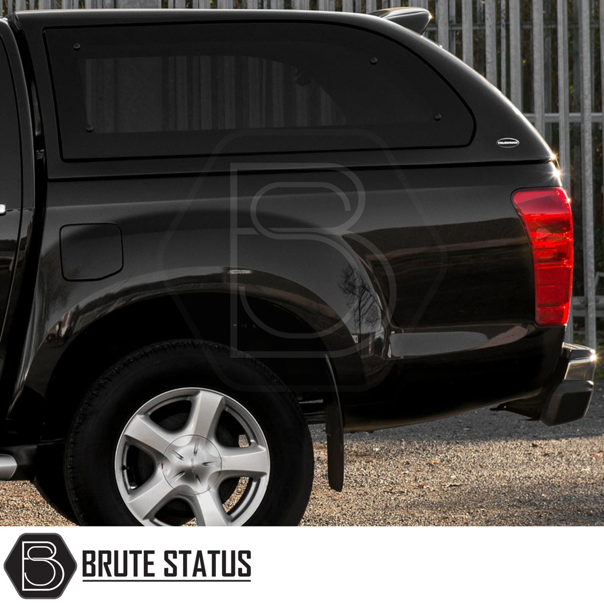 Isuzu D-Max 2012-2021 Truckman Grand Hardtop Canopy features tinted side window, alloy wheel, and integrated remote locking for enhanced security and style.