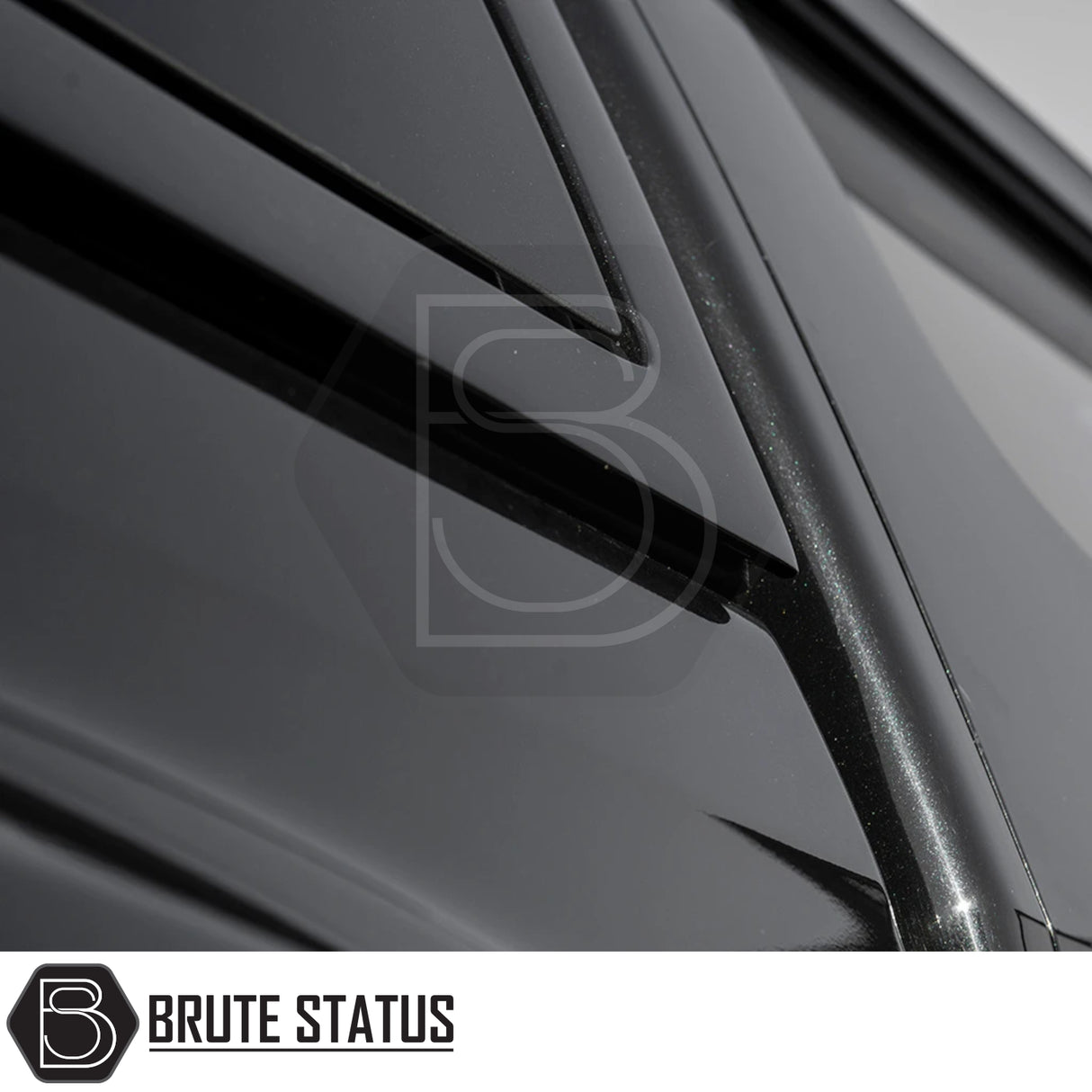 Close-up of Isuzu D-Max 2012-2021 Truckman Grand Hardtop Canopy with remote locking, showcasing glossy vented louvers and Brute Status branding.