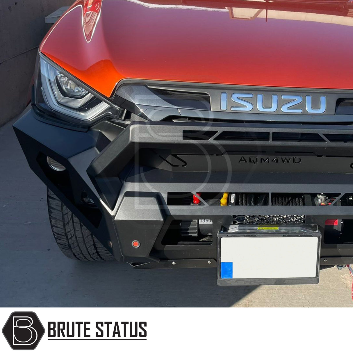 Isuzu D-Max 2021+T50 Heavy Duty Front Bumper, matte black finish, designed for winch installation, enhances truck's rugged look and functionality.