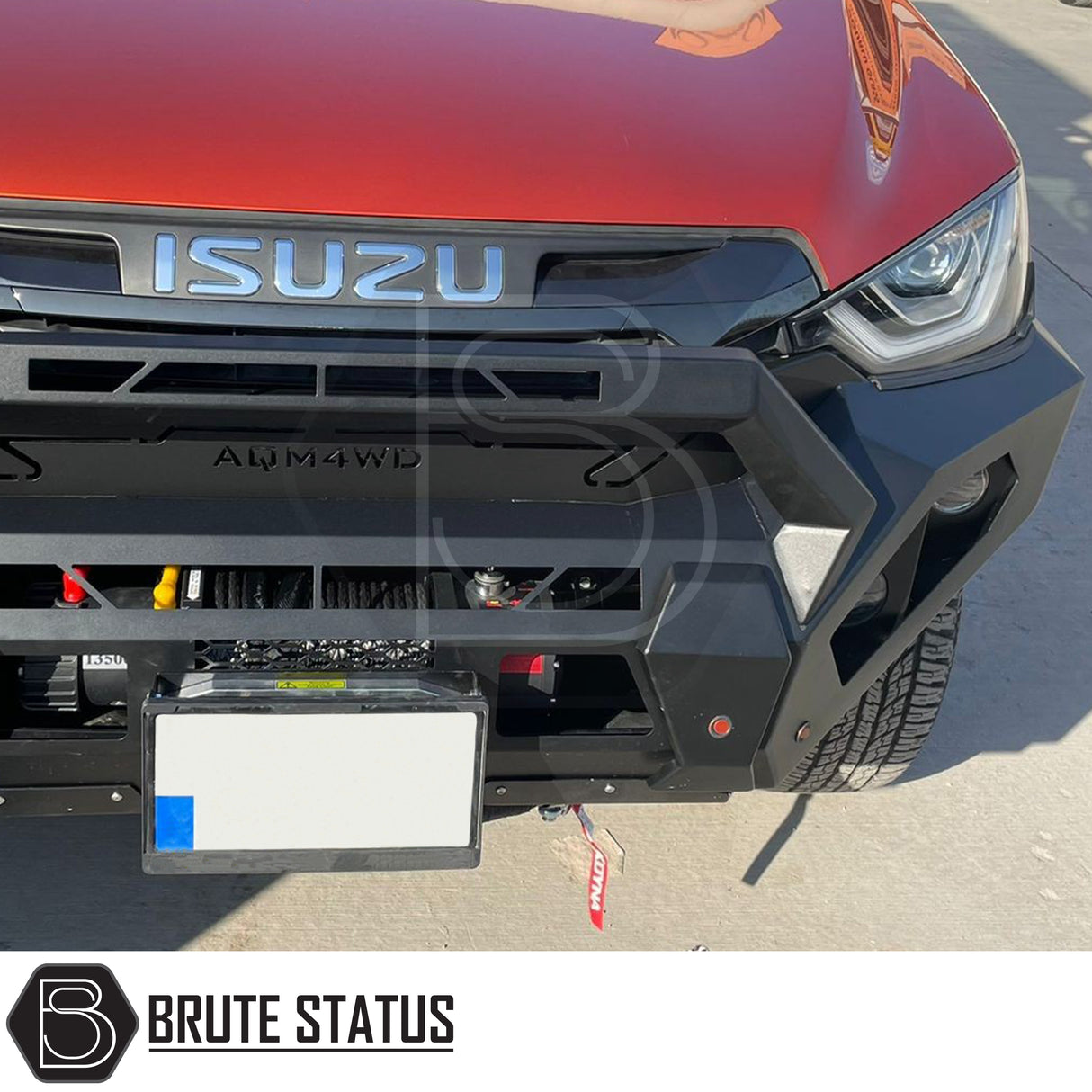 Isuzu D-Max 2021+T50 Heavy Duty Front Bumper, matte black finish, designed for winch installation, enhances truck's rugged look and functionality.