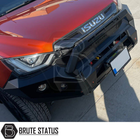 Isuzu D-Max 2021+T50 Heavy Duty Front Bumper, matte black finish, designed for winch installation, enhances truck's rugged look and functionality.