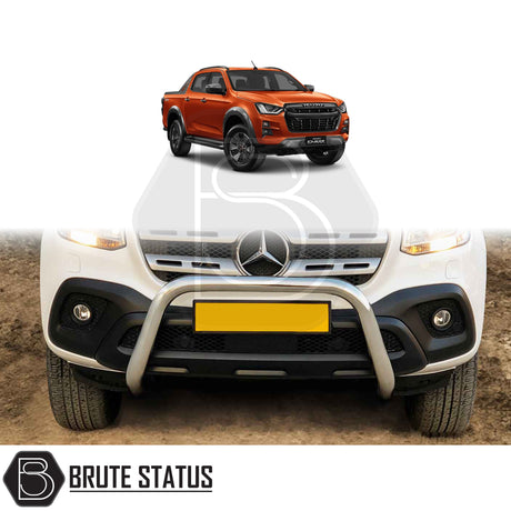 chrome bull/nudge bar for the isuzu d-max 2021+ pickup truck, showcasing its rugged design and protective build