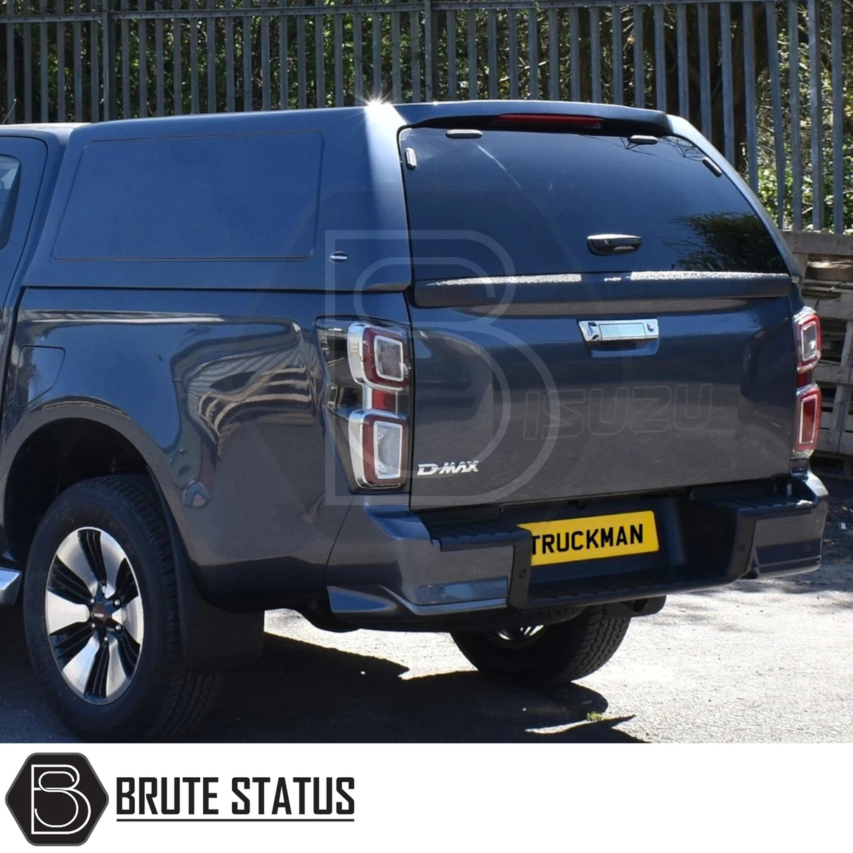 Isuzu D-Max 2025+ Truckman RS Hardtop Canopy, featuring a solid rear window and remote locking, shown on a dark-grey pickup with a hard shell canopy.