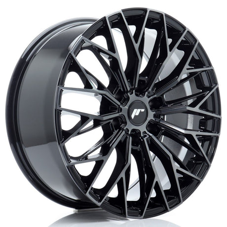 JR Wheels JRX12 aftermarket alloy wheel, glossy black with multi-spoke design and machined tinted face, size 20x9, ideal for enhancing pick-up truck aesthetics.