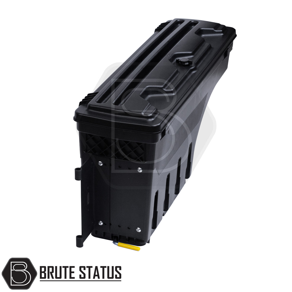pair of heavy-duty ABS plastic wheel well lock box for Mitsubishi L200, featuring a matte black finish, weather-sealed lid, integrated lock, and swivel-out design for secure, organized truck bed storage.