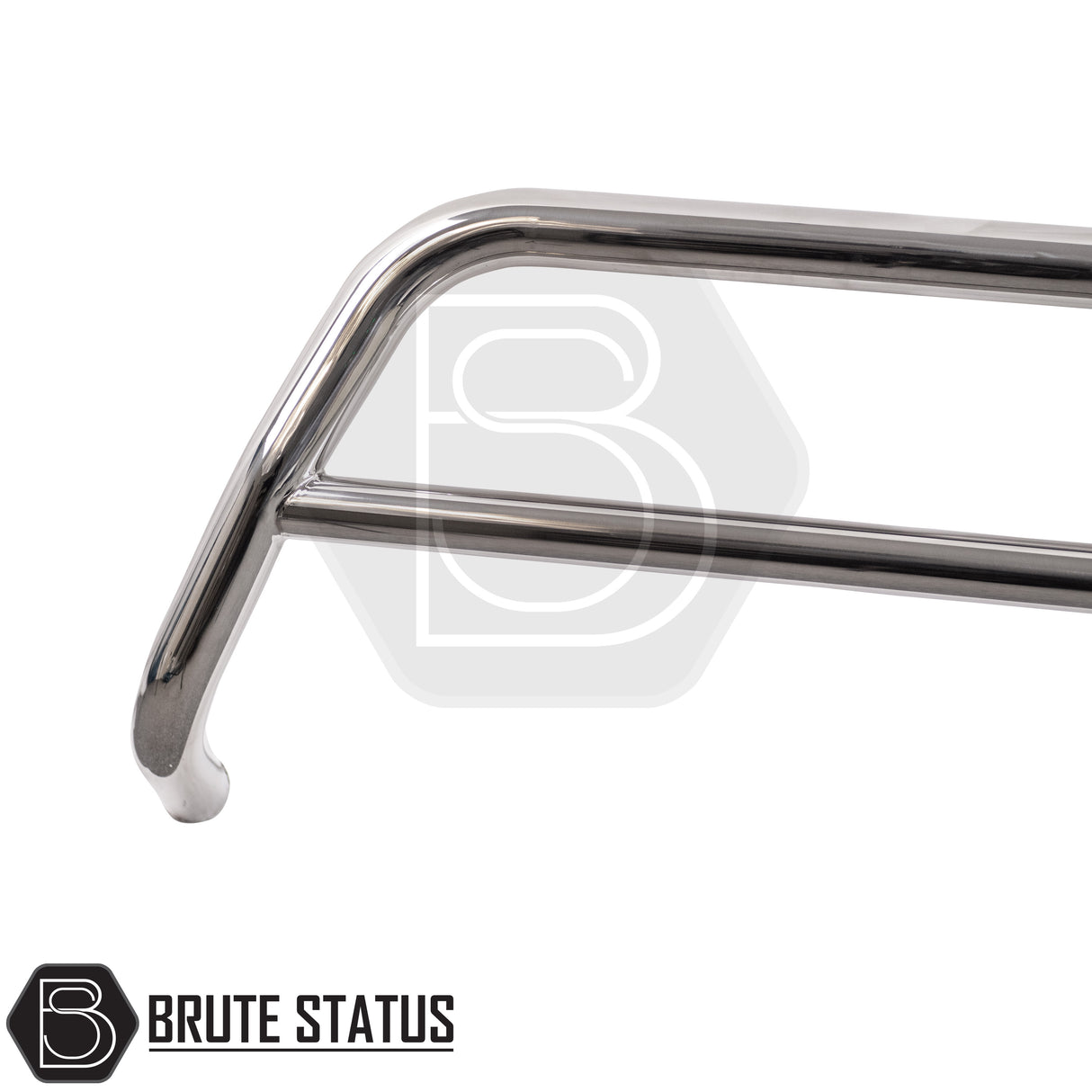 Chrome bull bar fitted to a 2006-2014 Series 4 L200, made from durable carbon steel to enhance styling and provide bumper protection, featuring a TÜV-certified, no-drill, DIY installation using chassis-mounted U-brackets.