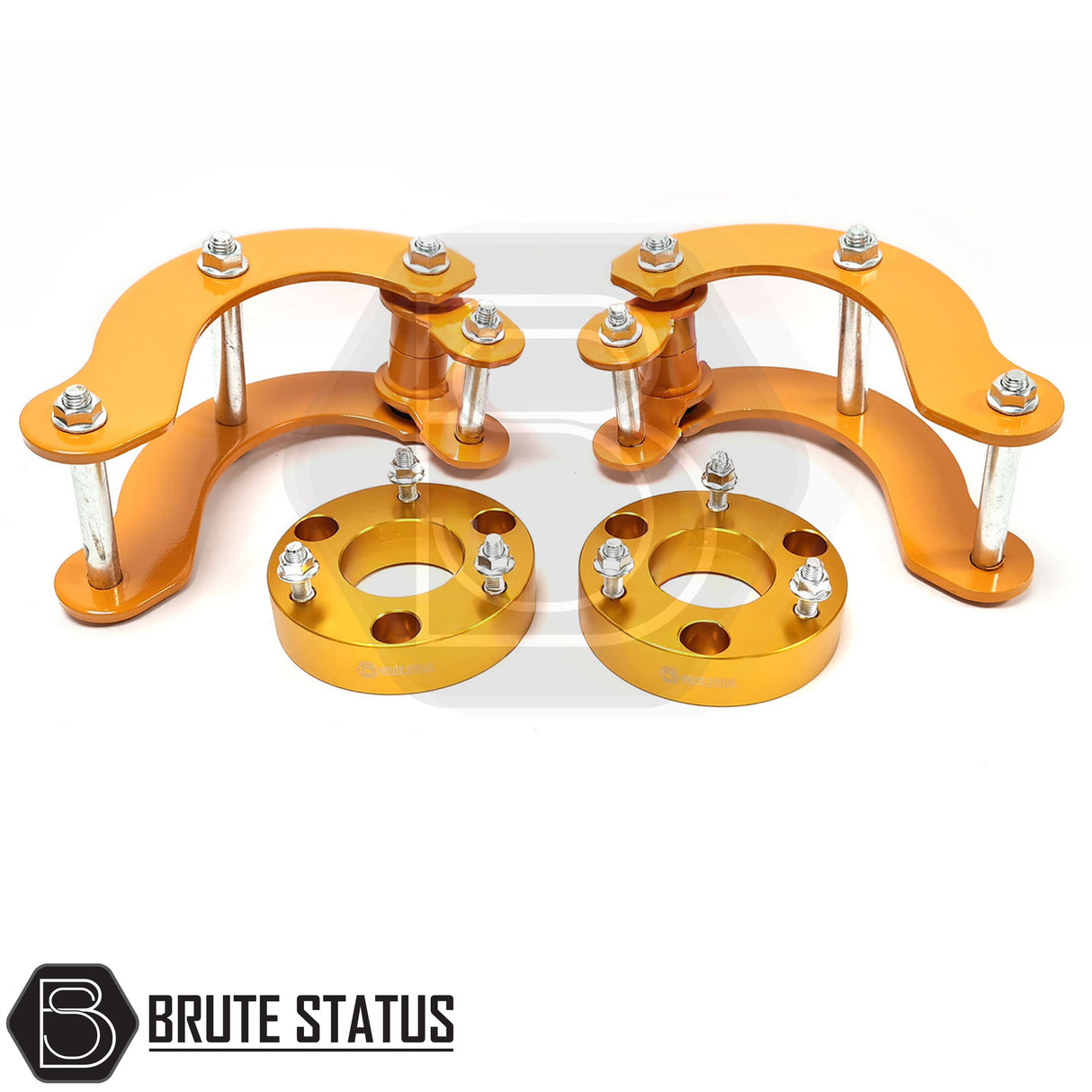 2" suspension lift kit for 2005–2015 Mitsubishi L200 Series 4 B40, featuring anodised aluminium front shock spacers and heavy-duty steel rear lift shackles.