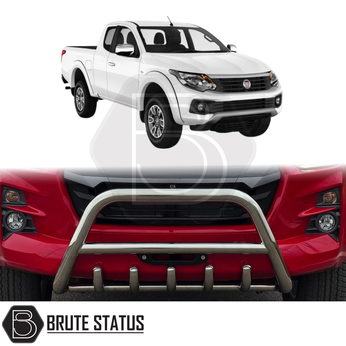 Chrome A-Bar nudge bar for Fiat Fullback pickup truck (2015–2019), designed for bumper protection and enhanced styling.