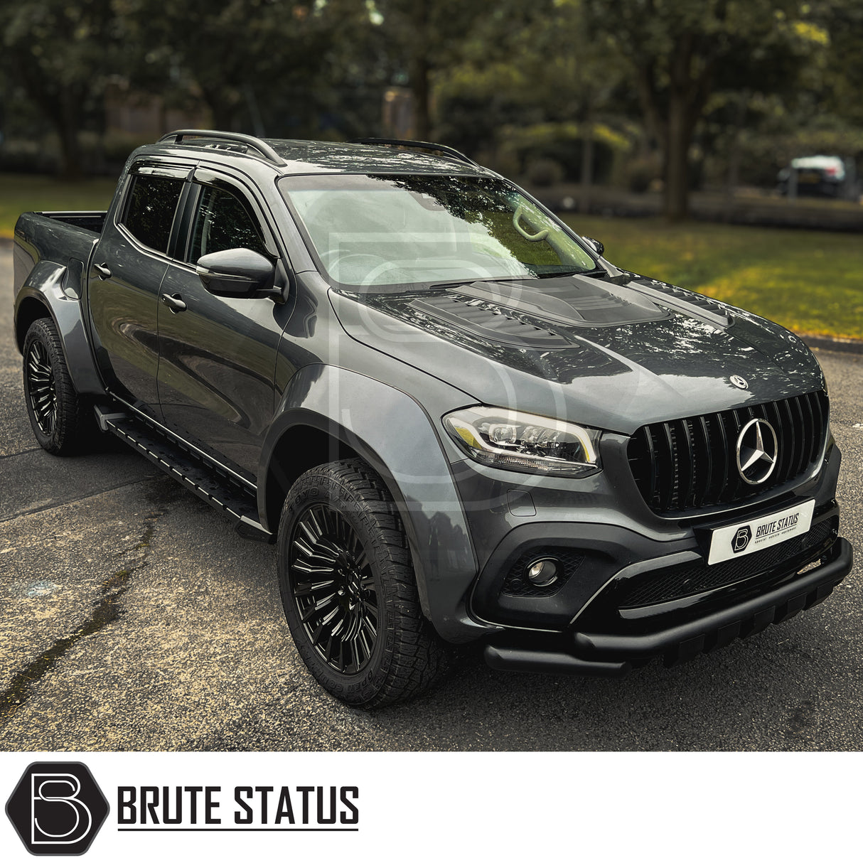 Black plastic window wind deflector visors for the mercedes x-class pickup truck in a gloss black finish