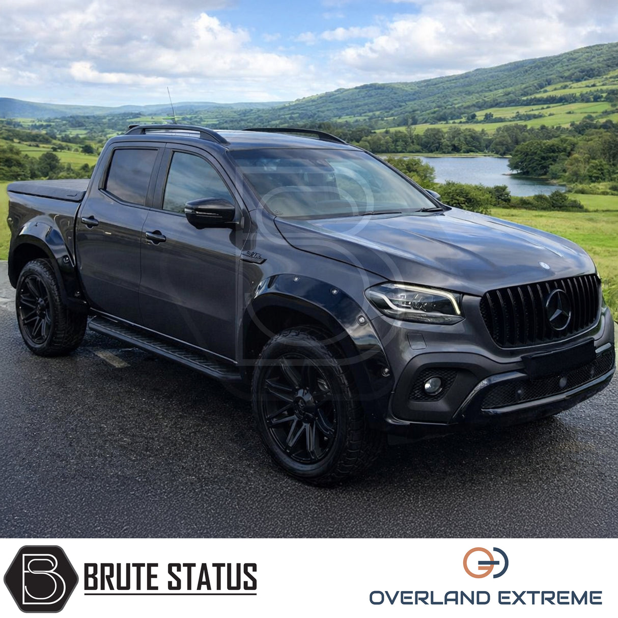 Mercedes X-Class Overland Extreme wide arch kit featuring cosmetic rivets, UV-resistant gloss black finish and professional fitment.