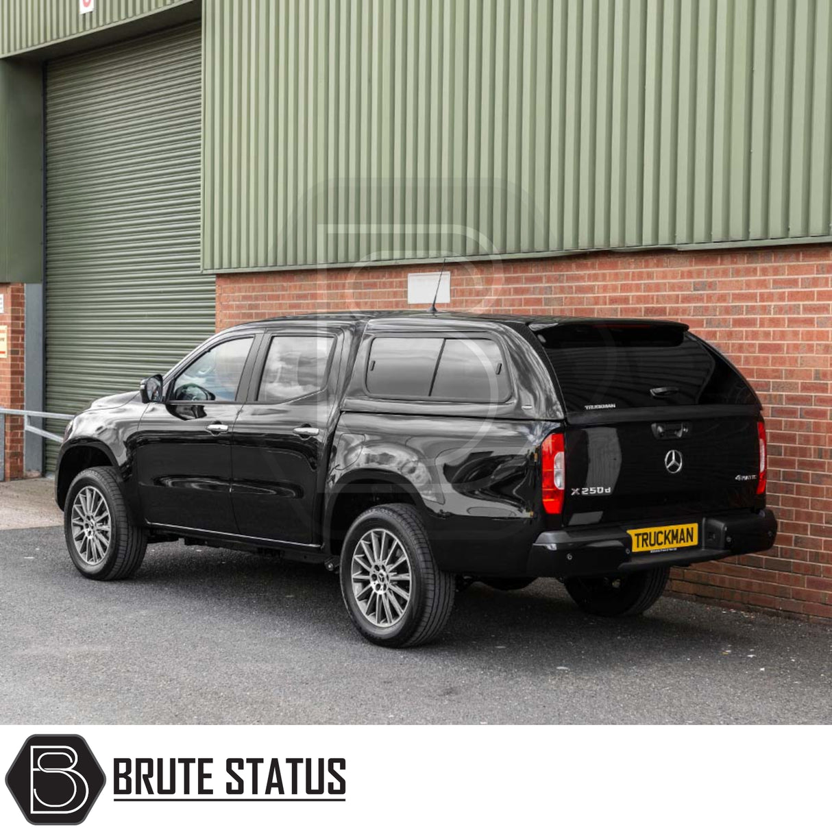 Mercedes X-Class 2017-2020 Truckman GLS Hardtop Canopy with remote locking and roof bars, fitted on a pickup, showcasing its stylish, secure design ideal for pet owners.