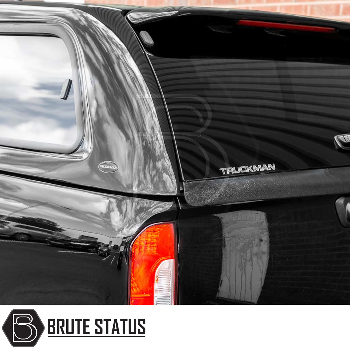 Rear view of a Mercedes X-Class 2017-2020 with a Truckman GLS Hardtop Canopy, featuring a tinted window and Truckman badge, showcasing sporty, secure design.