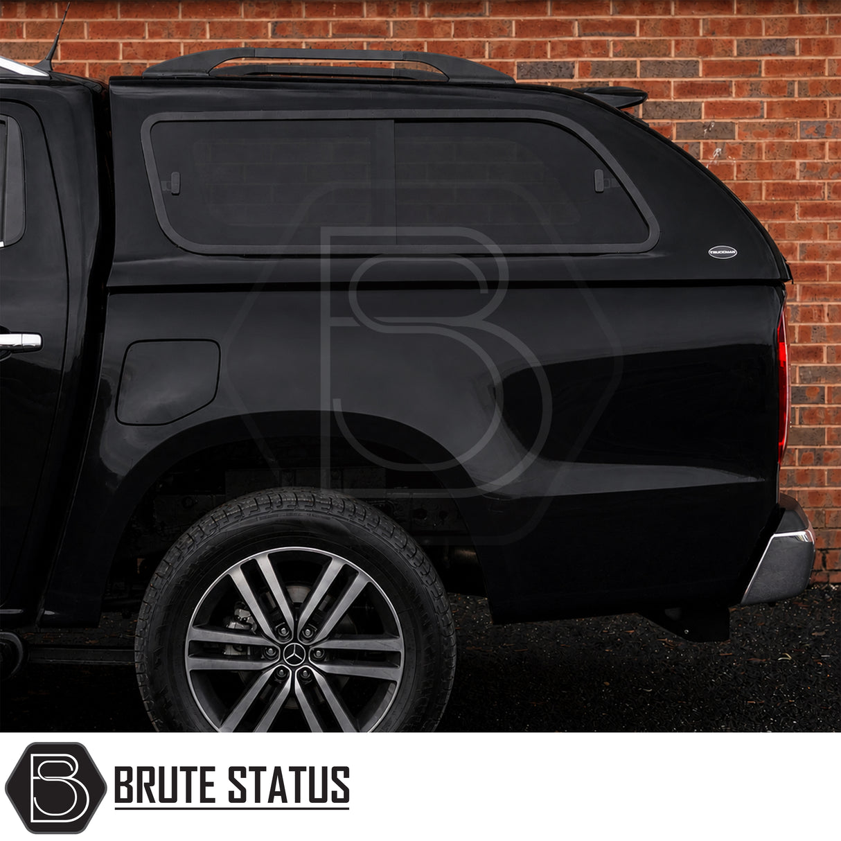 Mercedes X-Class hardtop canopy with roof bars and remote locking secure pickup bed storage with tinted sliding windows