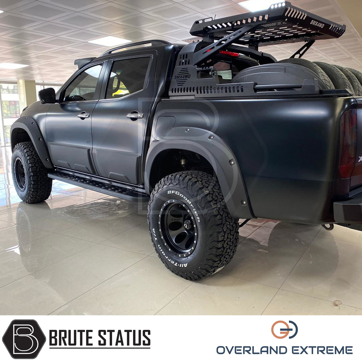 Mercedes X-Class Double Cab 2017-2020 wheel arch extensions, Overland Extreme matte black wide arch kit with UV-resistant ABS construction.