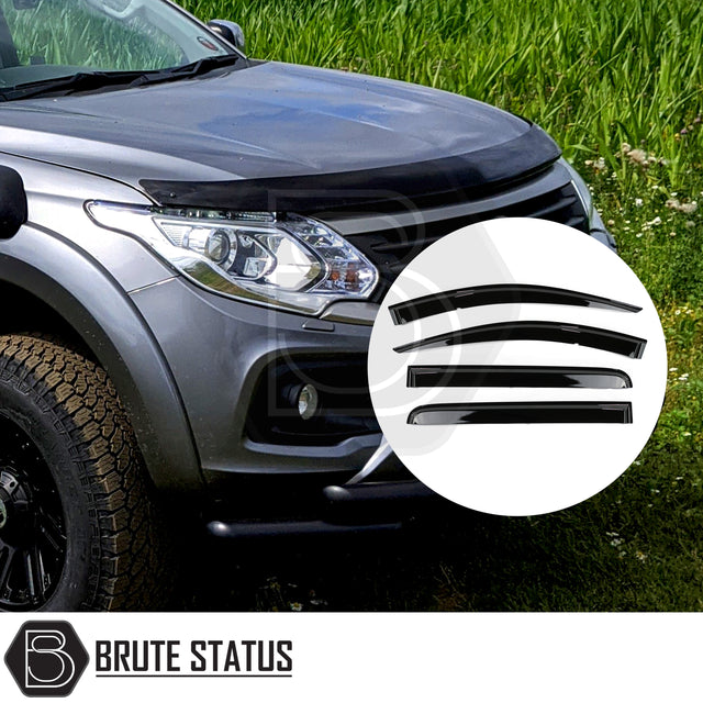 Mitsubishi L200 Series 5 2015–2019 Premium Black Acrylic Bonnet Guard and Wind Deflectors Set – 4-Piece Front & Rear Window Deflectors with Aerodynamic, Scratch-Resistant Design
