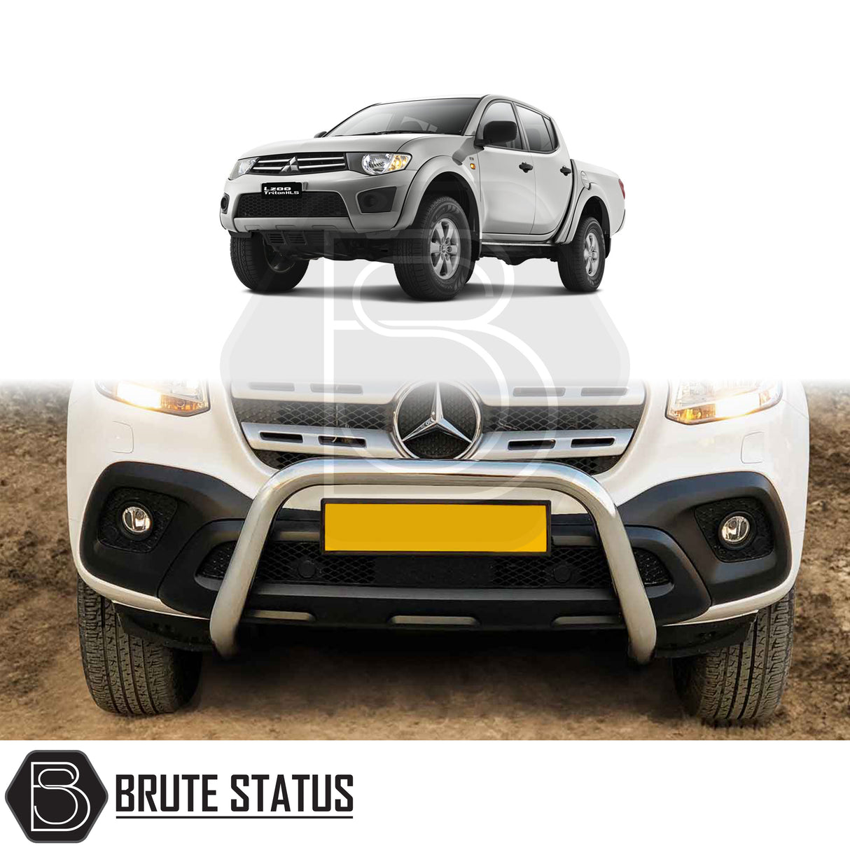 chrome bull/nudge bar for the mitsubishi l200 2006-2014 pickup truck, showcasing its rugged design and protective build