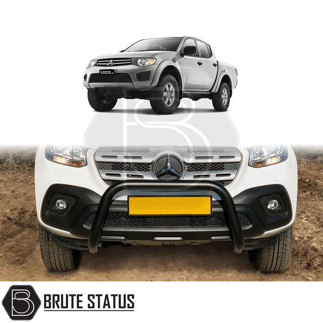 black bull/nudge bar for the mitsubishi l200 2006-2014 pickup truck, showcasing its rugged design and protective build