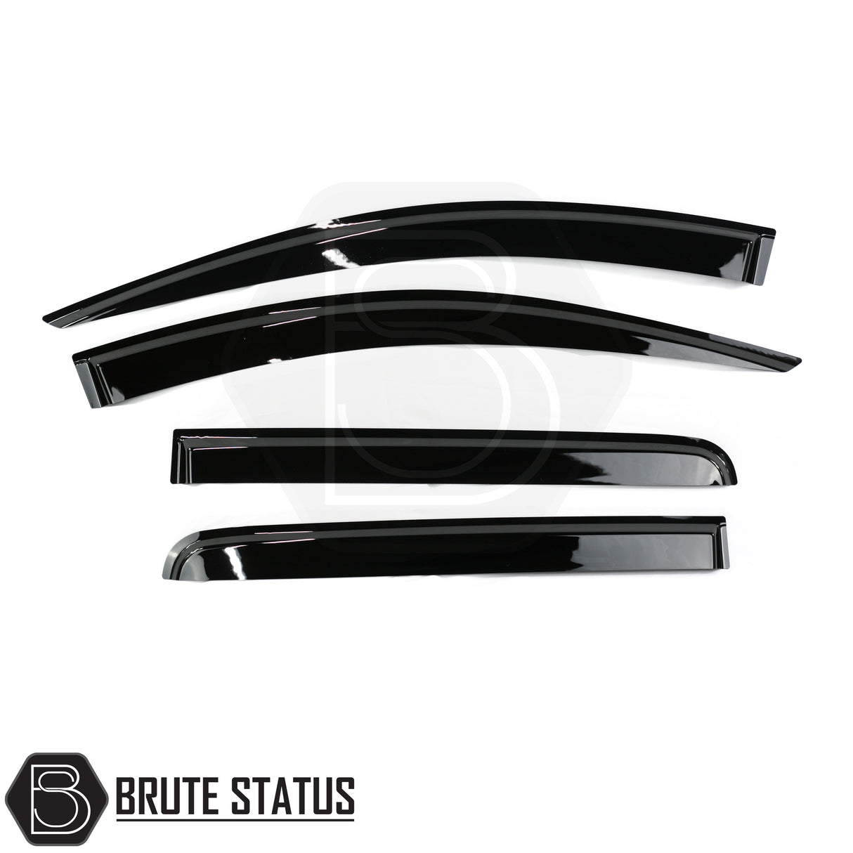 Premium black acrylic wind deflectors – stylish, aerodynamic design with full-length 3M adhesive tape, scratch-resistant, weatherproof, and easy to install without tools.
