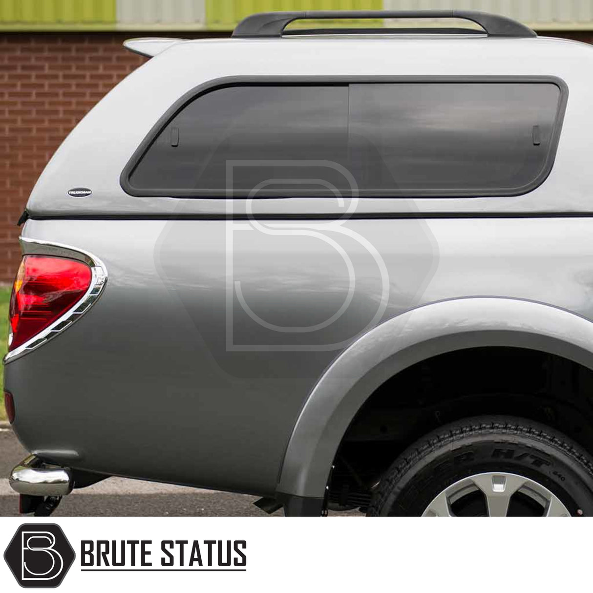 Mitsubishi L200 2010-2015 Series 4 Long Bed Truckman GLS Hardtop Canopy showcases tinted side window and partial tail light, emphasizing secure, stylish truck bed customization.