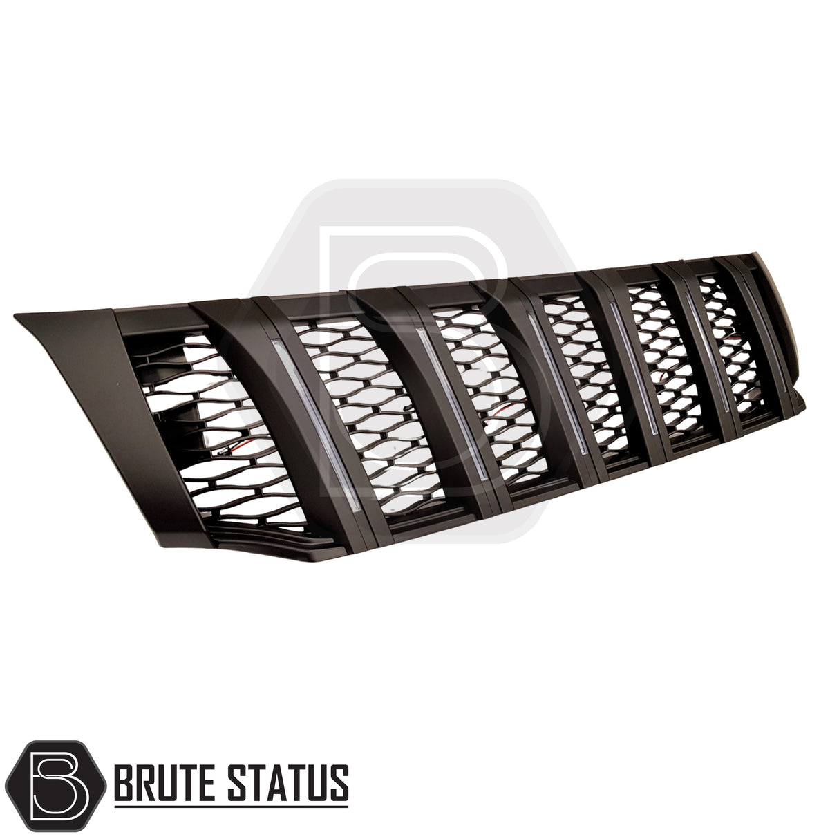 Nissan Navara NP300 2015–2022 front grille in smooth black ABS with integrated LED daytime running lights.