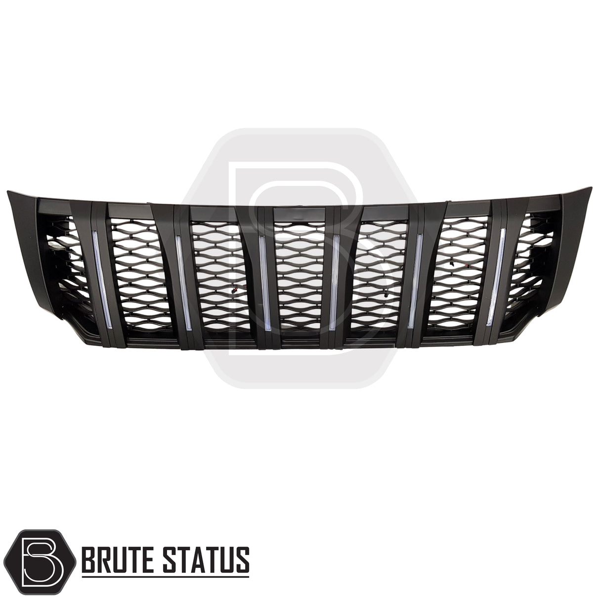 Nissan Navara NP300 2015–2022 front grille in smooth black ABS with integrated LED daytime running lights.