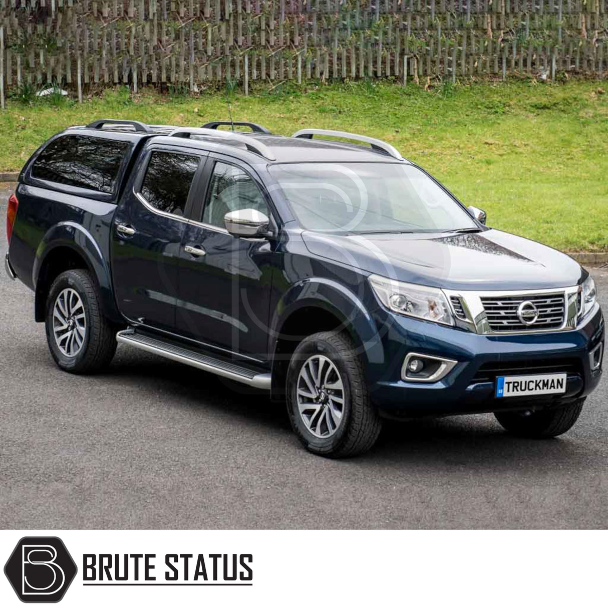 Nissan Navara 2005-2015 D40 Truckman Grand Hardtop Canopy with remote locking, featuring tinted windows and pop-out ventilation, showcased on a double-cab pickup.