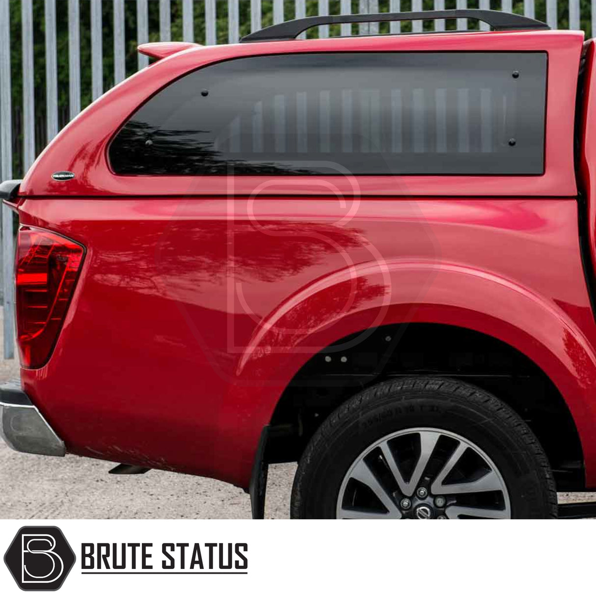 Nissan Navara 2015-2023 NP300 Truckman Grand Hardtop Canopy with remote locking, featuring tinted windows and alloy wheel, enhancing your pickup's style and security.