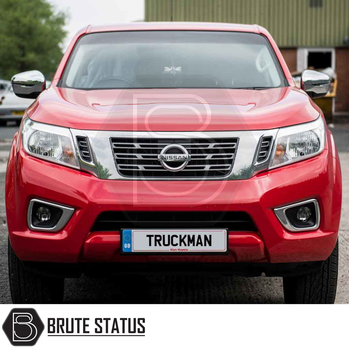 Nissan Navara 2015-2023 NP300 Truckman Grand Hardtop Canopy with remote locking shown on a red Nissan pickup, featuring chrome grille and custom license plate TRUCKMAN.