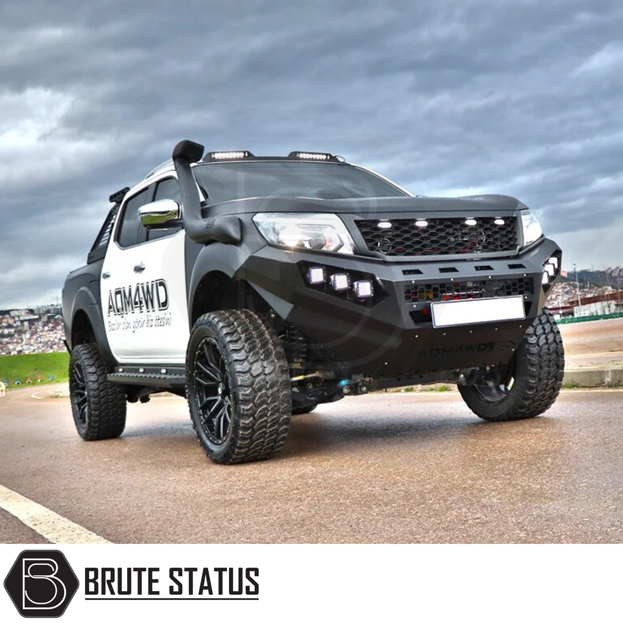 Nissan Navara NP300 2015-2022 off road steel front bumper with winch mounting space, LED lights and heavy duty construction