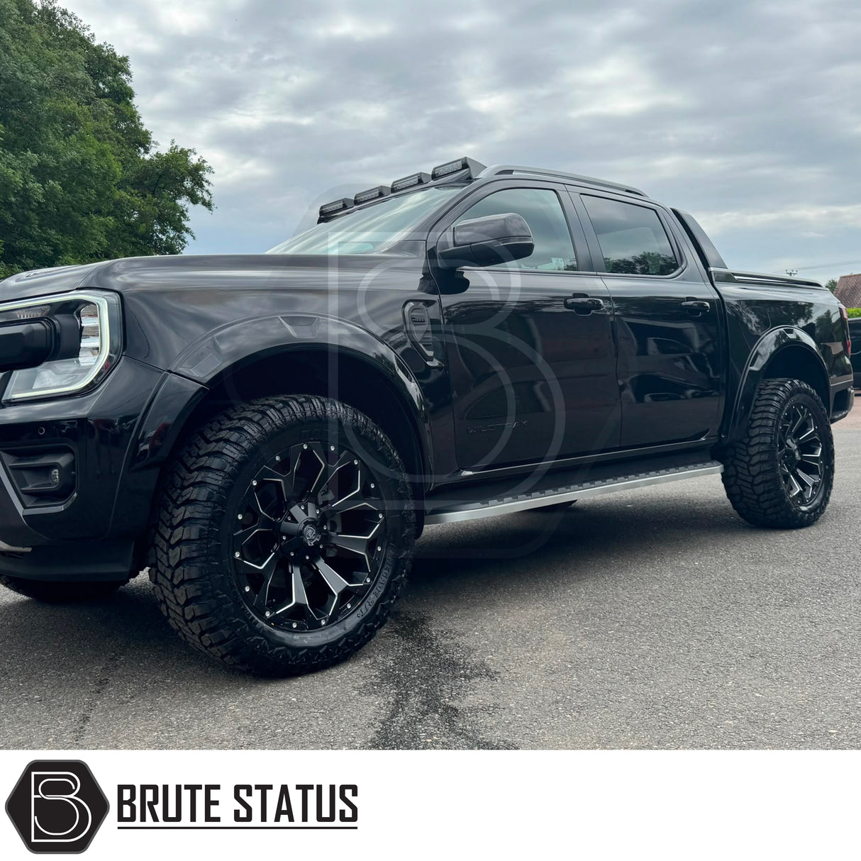 Set of four Spartan SW1 20-inch wheels in satin black with chamfered edge, included wheel nuts and premium pickup truck styling