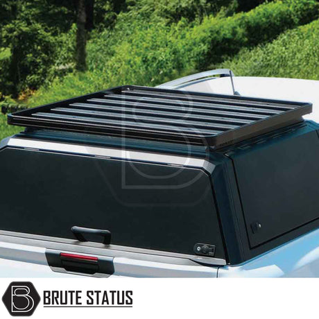 Heavy-duty AQM T80 steel rear canopy with Line-X coating and T40 roof rack for 2015+ Toyota Hilux double cab pickup truck– weatherproof, secure, and ready for work or adventure