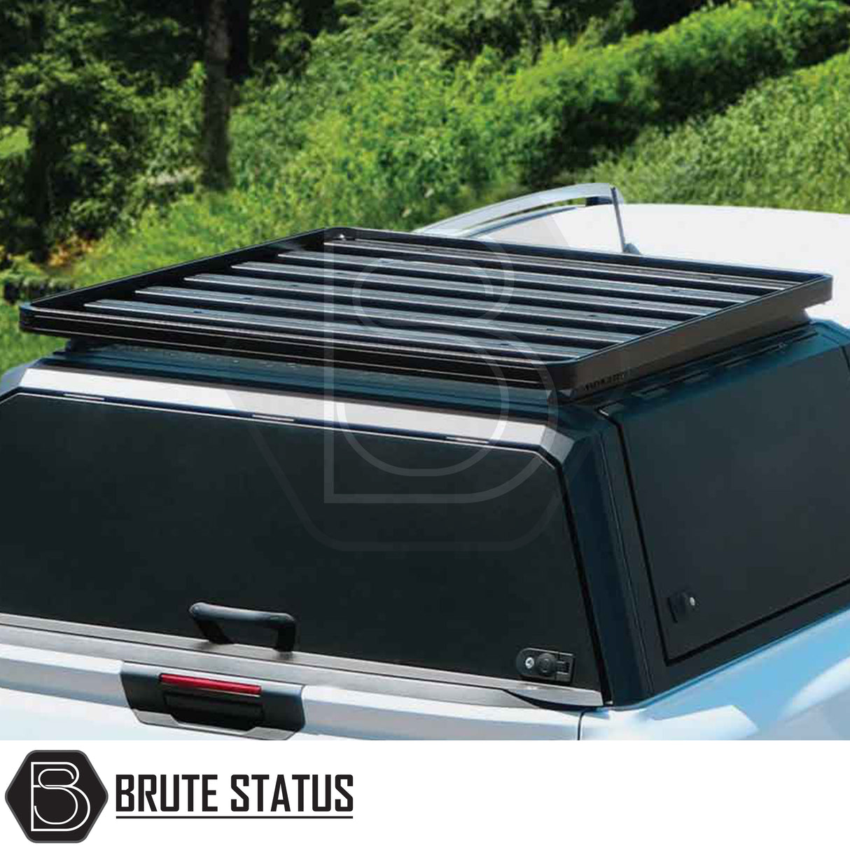 Heavy-duty AQM T80 steel rear canopy with Line-X coating and T40 roof rack for 2015-2021 Mitsubishi L200 double cab pickup truck– weatherproof, secure, and ready for work or adventure