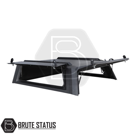 Heavy-duty AQM T80 steel rear canopy with Line-X coating and T40 roof rack for 2015-2022 Nissan Navara NP300 double cab pickup truck – weatherproof, secure, and ready for work or adventure