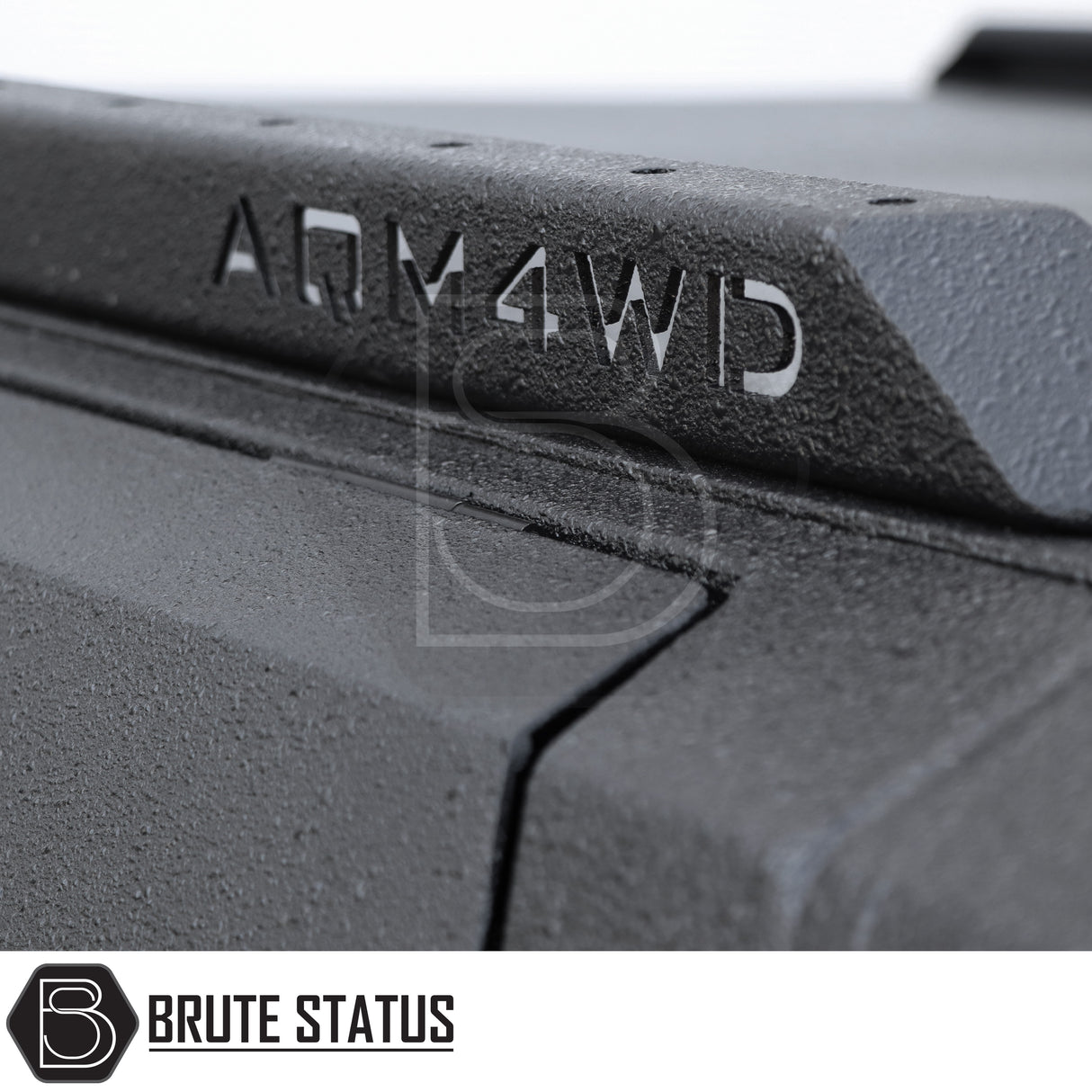 Ford Ranger 2023+ AQM T80 Metal Hardtop Canopy with ADM4WD cut-out, featuring Brute Status logo, showcasing rugged durability and functionality for off-road enthusiasts.